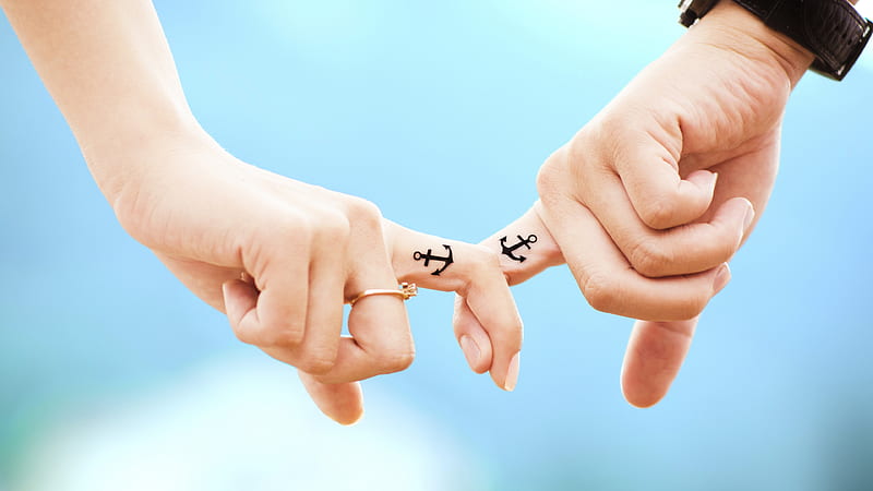 Couple Holding Fingers Anchor Drawing Blue Background Couple, HD wallpaper