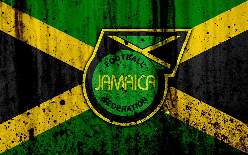 Jamaica national football team emblem, grunge, North America, football, stone texture, soccer, Jamaica, logo, North American national teams, HD wallpaper