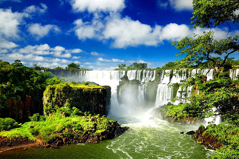 Iduazu falls, waterfall, bonito, Iguazu, Brazil, exotic, HD wallpaper