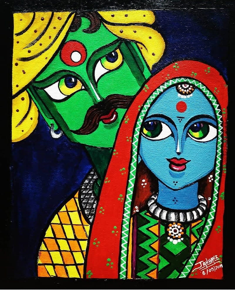 Madhubani Inspired Women Art Indian Traditional Folk Art Indian Painting I  Ethinic Women Art I Mithila Art I Home Wall Decor Artwork - Etsy Sweden