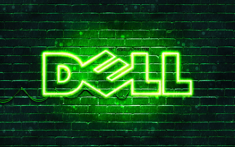 Dell green logo green brickwall, Dell logo, brands, Dell neon logo, Dell, HD wallpaper