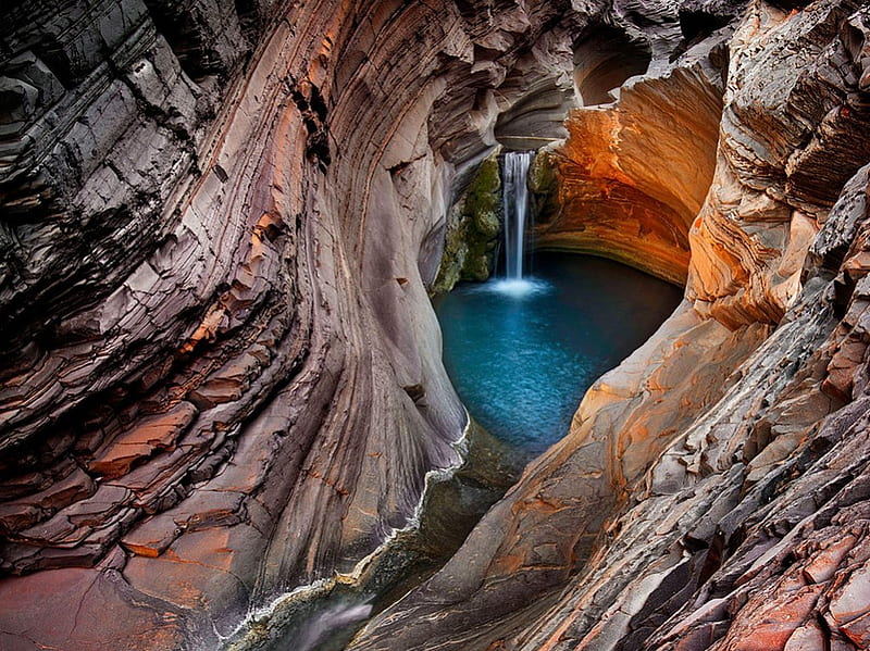 Karijini national park-Western Australia, rocks, lovely, west, place, bonito, canyon, national park, waterfall, nature, cascade, Australia, HD wallpaper