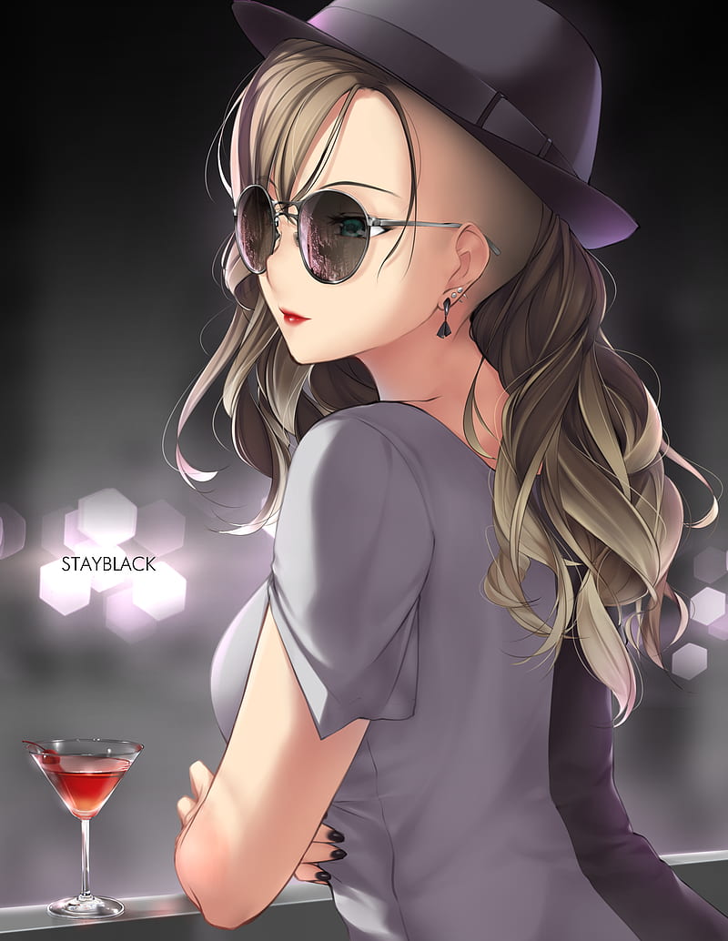 Anime, anime girls, hat, glasses, aqua eyes, long hair, drink, HD phone  wallpaper | Peakpx
