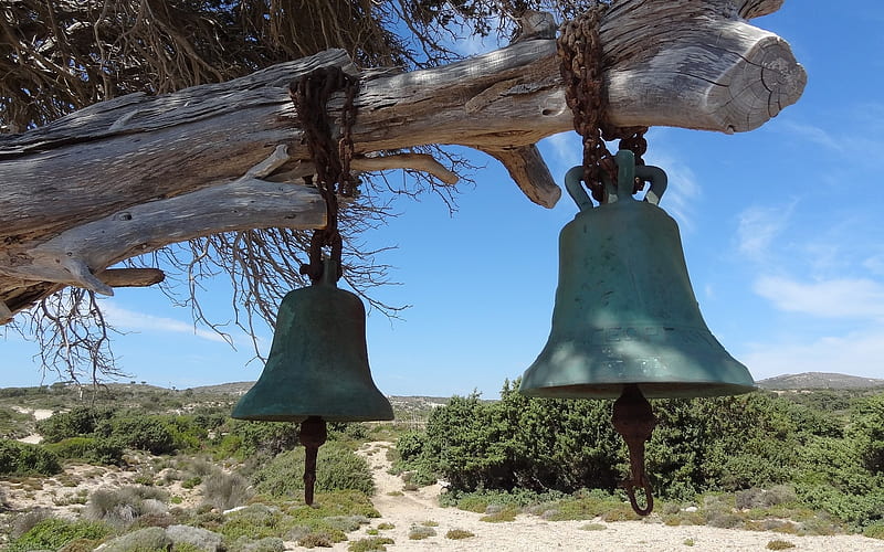 Church Bells in Greece, Greece, Kos island, bells, landscape, HD wallpaper