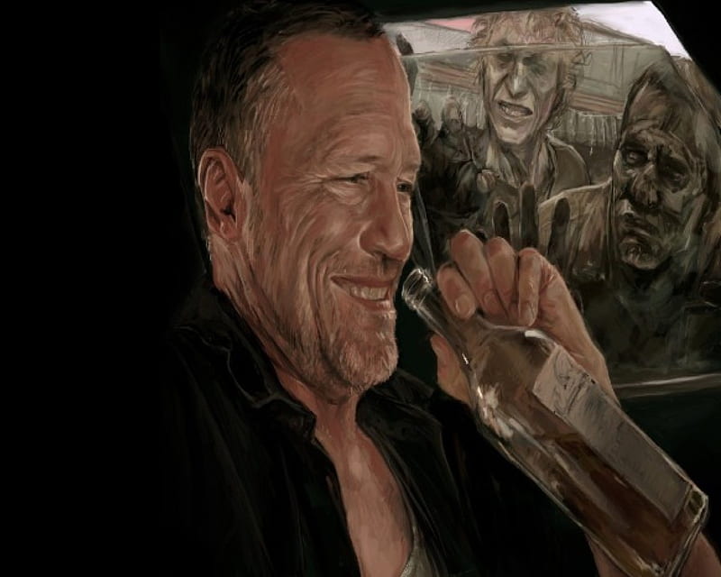 Merle Dixon, zombies, car, painting, whisky, tv, HD wallpaper
