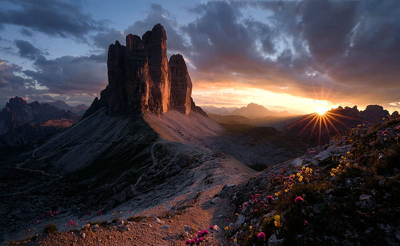 Nature's Gift to the World - Tre Cime di Lavaredo, Italy, sunrise, south tyrol, sky, alps, clouds, HD wallpaper