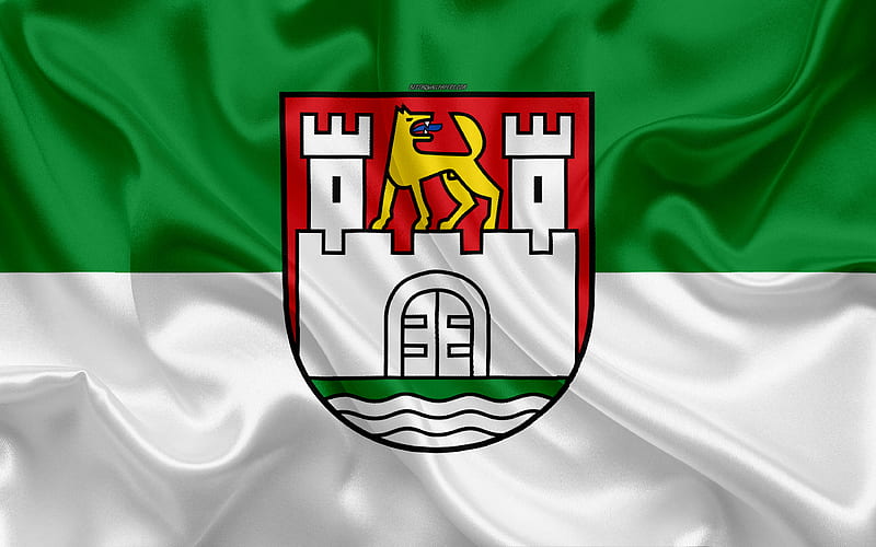 Flag of Wolfsburg silk texture, white green silk flag, coat of arms, German city, Wolfsburg, Lower Saxony, Germany, symbols, HD wallpaper