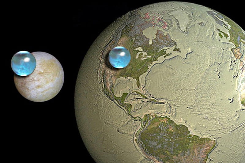 Earth and Europa, jupiters, moon, water, content, comparison, HD wallpaper
