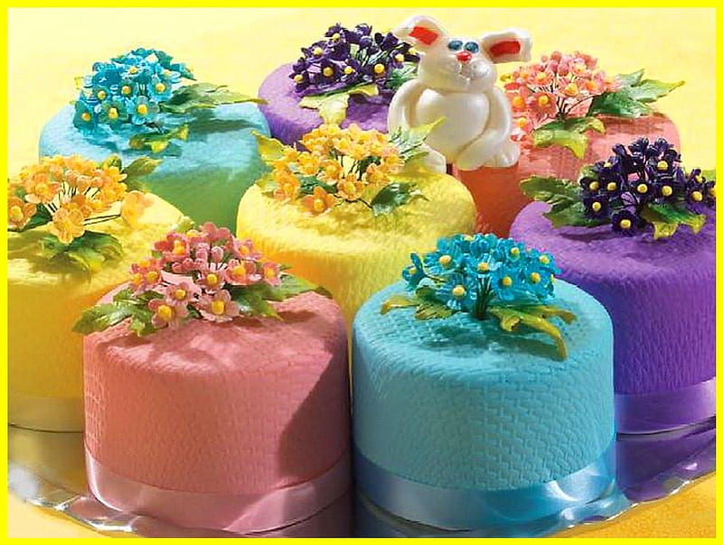 Mini Easter cakes, Easter, mini cakes, colors, bunny, cakes, HD wallpaper