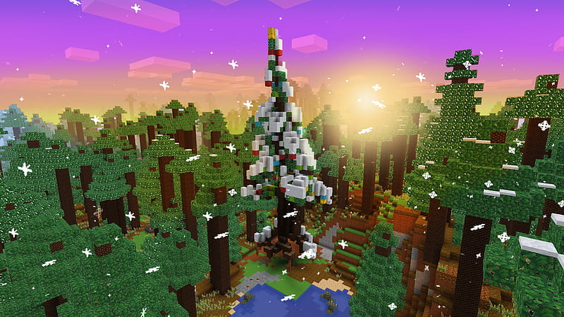 Winter Holiday Event, Christmas Tree in Realmcraft Minecraft Style Game, open world game, gaming, playgames, pixel games, mobile games, realmcraft, sandbox, minecraft, games action, game, minecrafters, pixel art, art, 3d building games, pixel, fun, adventure, building, 3d, minecraft, HD wallpaper