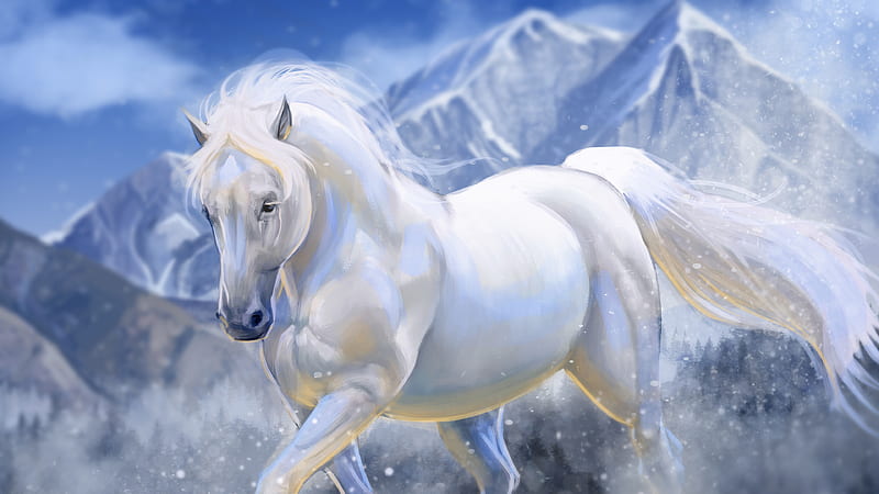 Artistic White Horse With Mountain Background Horse, HD wallpaper