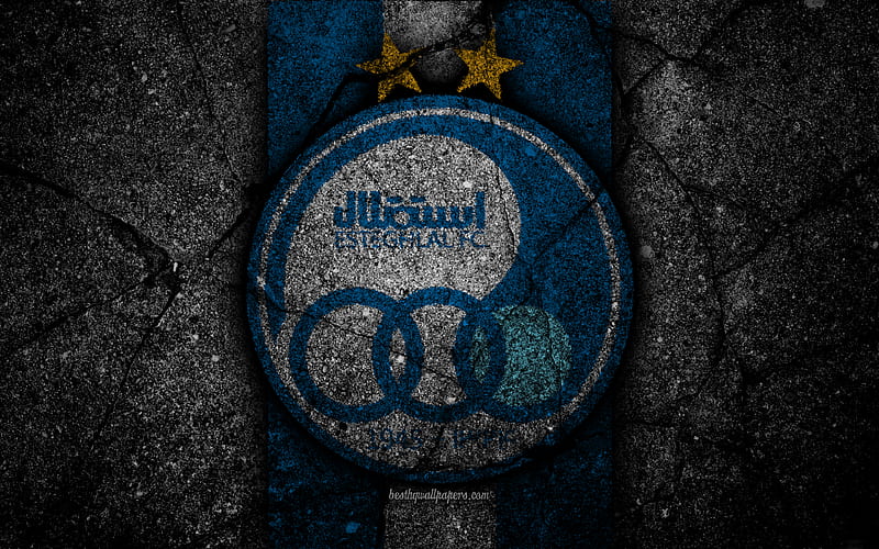 FC Esteghlal emblem, Persian Gulf Pro League, soccer, Iran, Esteghlal, black stone, football, logo, asphalt texture, EsteghlalFC, Iranian football club, HD wallpaper