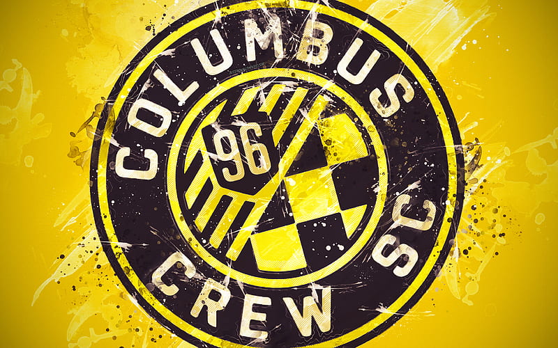 Columbus Crew SC paint art, American soccer team, creative, logo, MLS, emblem, yellow background, grunge style, Columbus, Ohio, USA, football, Major League Soccer, HD wallpaper