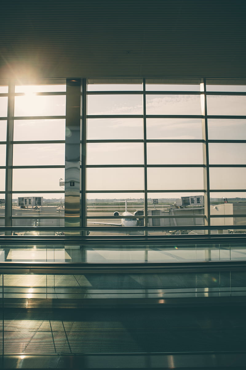 gray metal window and white plane outside during daytime, HD phone wallpaper