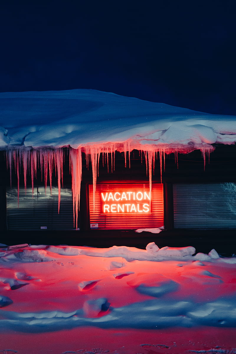 rentals, vacation, inscription, words, icicles, snow, HD phone wallpaper