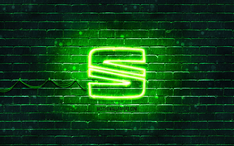 Seat green logo green brickwall, Seat logo, cars brands, Seat neon logo, Seat, HD wallpaper