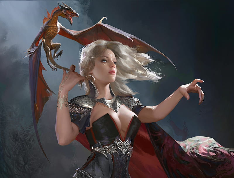 Daenerys, frumusete, yunhao zheng, fantasy, luminos, game of thrones, daenerys targaryen, insist, dragon, wind, HD wallpaper
