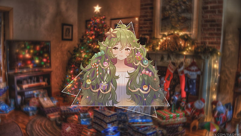 Anime, Girl, Christmas, Christmas Lights, Christmas Tree, Decoration, HD  wallpaper | Peakpx