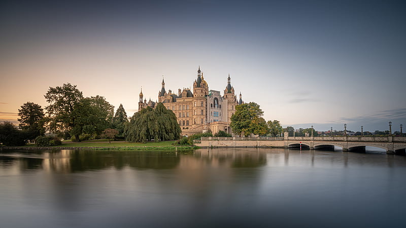 Palaces, Schwerin Palace, Bridge, Castle, Germany, Lake, Palace, HD wallpaper