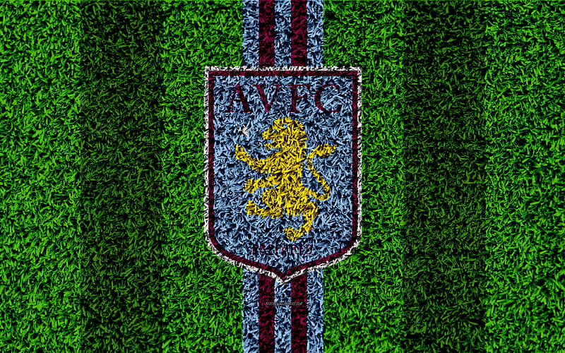 Aston Villa FC football lawn, logo, emblem, English football club, Football League Championship, blue violet lines, grass texture, Witton, Birmingham, United Kingdom, England, football, HD wallpaper