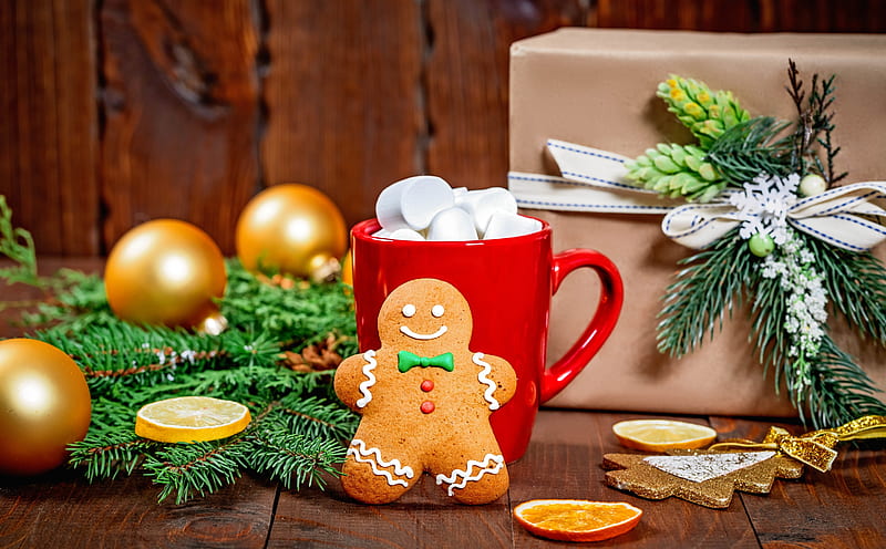 Christmas Sweets, Gingerbread Man, Hot... Ultra, Holidays, Christmas, Winter, Green, Happy, Cookie, Wooden, Coffee, Balls, Present, December, Holiday, Branches, Sweet, Gift, Celebration, Card, Traditional, rustic, Gingerbread, homemade, newyear, cocoa, marshmallows, hotdrink, firtreebranch, PineTreeBranch, HD wallpaper