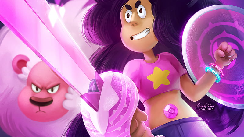 Steven universe rose quartz wearing white gown with sword and shield with  background of pink movies, HD wallpaper | Peakpx