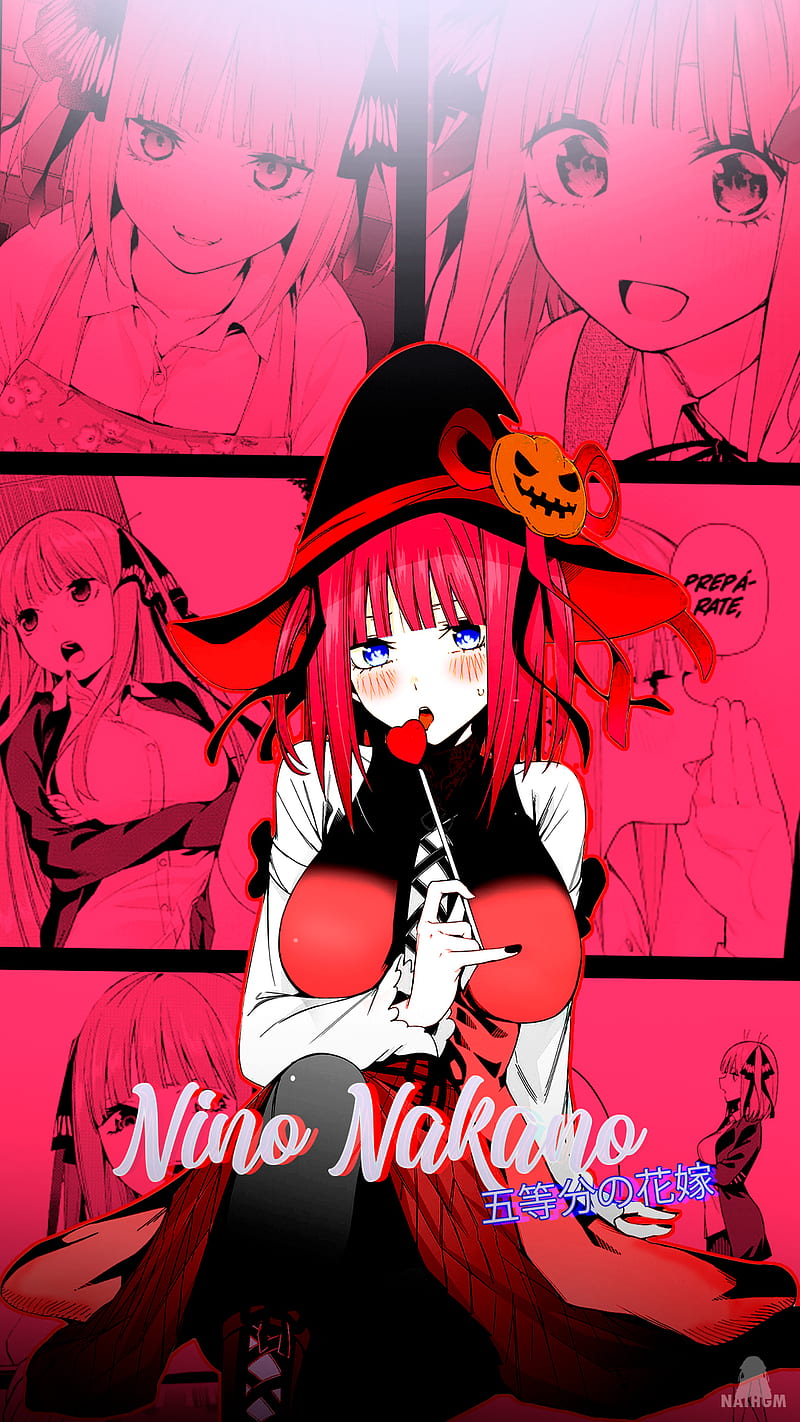 anime girls, manga, 5-toubun no Hanayome, collage, red, Nakano Nino, red eyes, women, Halloween, redhead, HD phone wallpaper