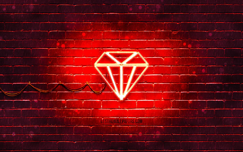 Ruby neon icon red gem, neon symbols, Ruby, gems, neon icons, Ruby sign, gems signs, red background, Ruby icon, gems icons, HD wallpaper