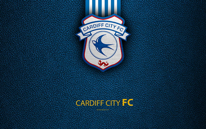 Cardiff City FC English football club, logo, Football League Championship, leather texture, Cardiff, UK, EFL, football, Second English Division, HD wallpaper