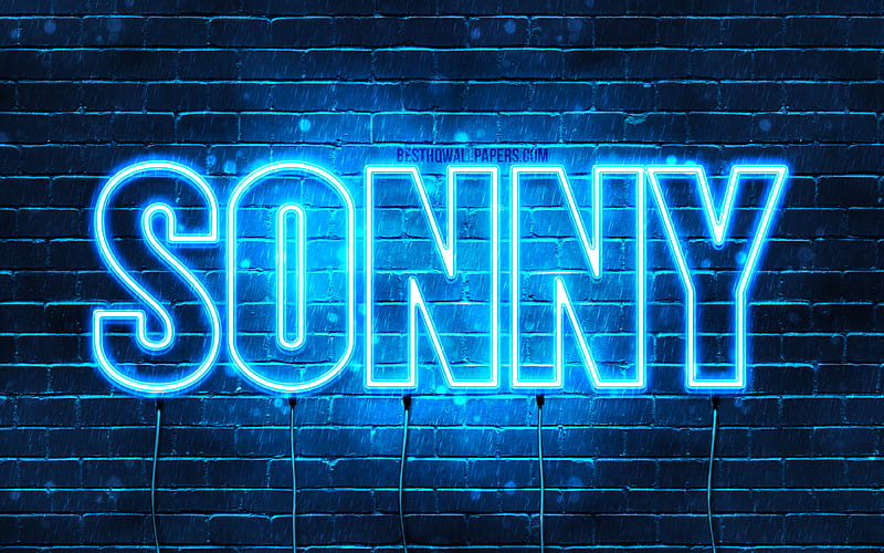 Sonny with names, horizontal text, Sonny name, blue neon lights, with Sonny name, HD wallpaper