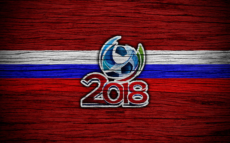 FIFA World Cup 2018, wooden texture, Russia 2018, soccer, FIFA, football, logo, Soccer World Cup, russian flag, HD wallpaper