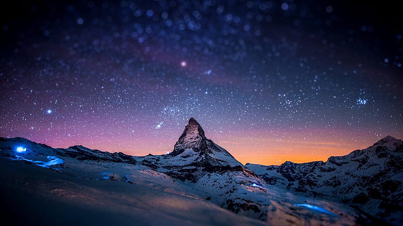 mountain, starry sky, tilt-shify graphy, scenic, Landscape, HD wallpaper
