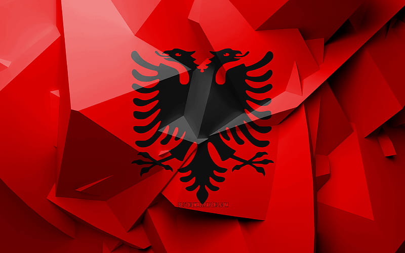 Flag of Albania, geometric art, European countries, Albanian flag, creative, Albania, Europe, Albania 3D flag, national symbols, HD wallpaper