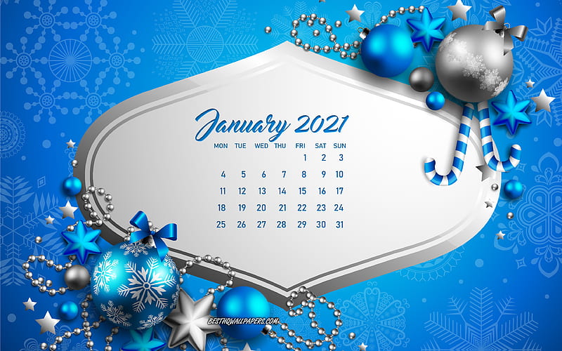 2021 January Calendar Blue Christmas background, Happy New Year 2021, January 2021 calendar, 2021 calendars, HD wallpaper