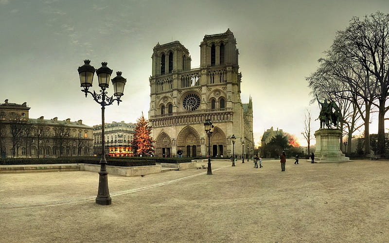 Notre Dame de Paris, architecture, cathedral, monuments, paris, bonito, notre dame, park, france, HD wallpaper