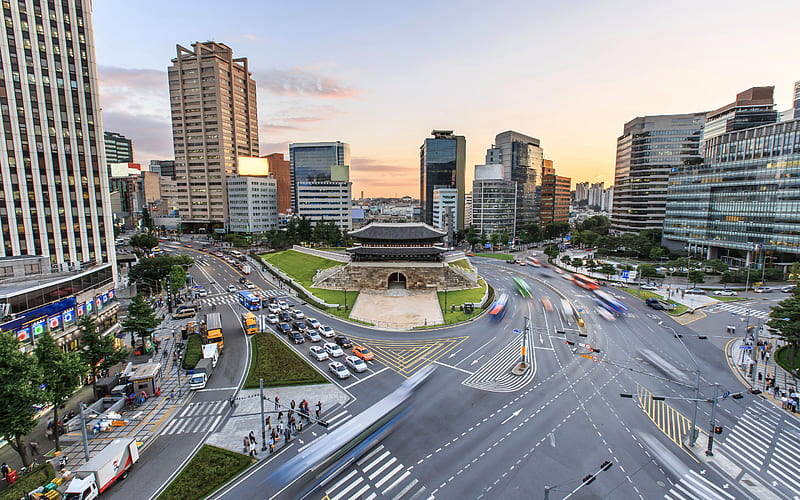 Seoul, cityscapes, roads, sunset, South Korea, Asia, HD wallpaper