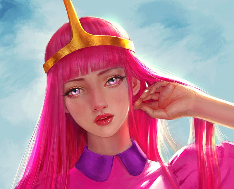 Princess Bubblegum, fantasy, luminos, girl, hand, face, blue, thao anh, jidu276, pink, HD wallpaper