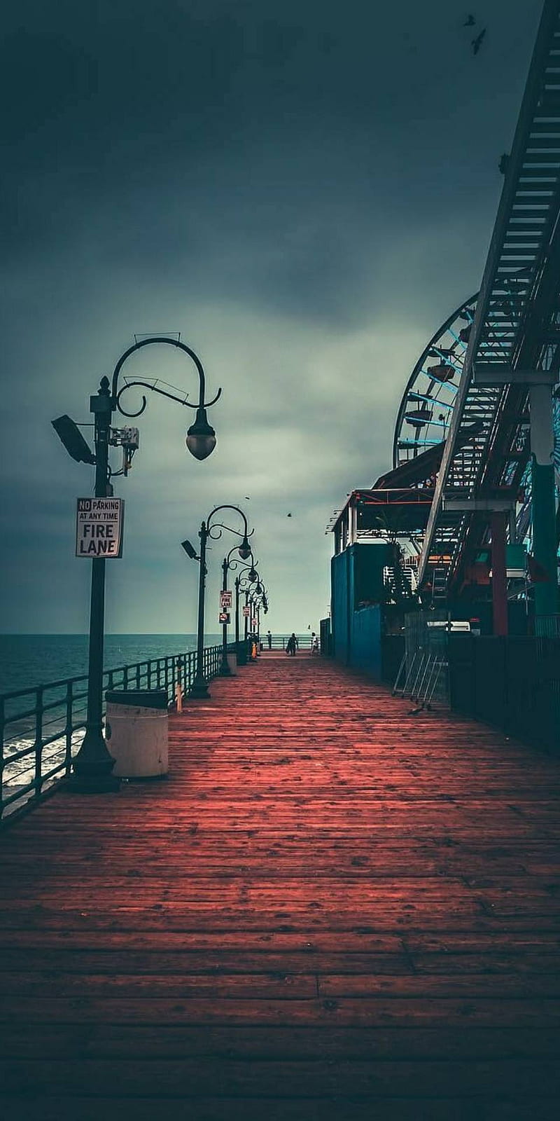 Alone nice , city, wooden dock, lantern, ocean, HD phone wallpaper