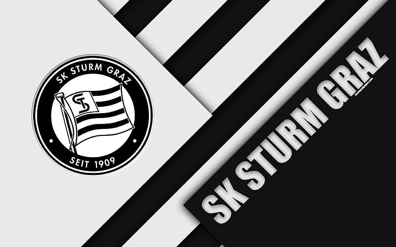 SK Sturm Graz, Austrian Football Club material design, black and white abstraction, Austrian Football Bundesliga, Graz, Austria, football, HD wallpaper