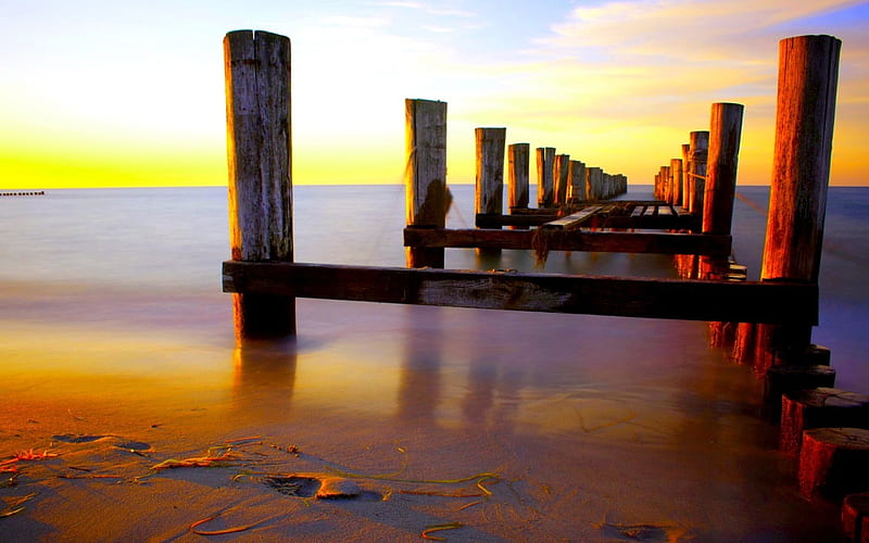 BURNING SUMMER SUNSET, sunset, bridge, sea, landscape, HD wallpaper ...