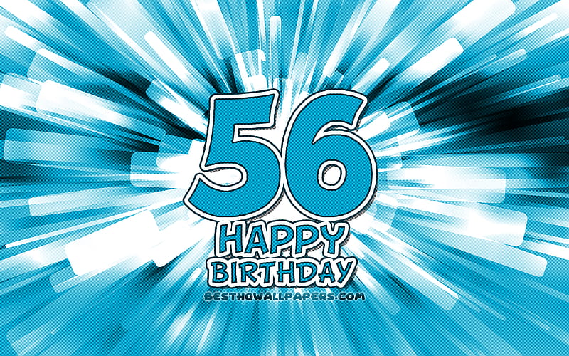 Happy 56th birtay blue abstract rays, Birtay Party, creative, Happy 56 Years Birtay, 56th Birtay Party, 56th Happy Birtay, cartoon art, Birtay concept, 56th Birtay, HD wallpaper