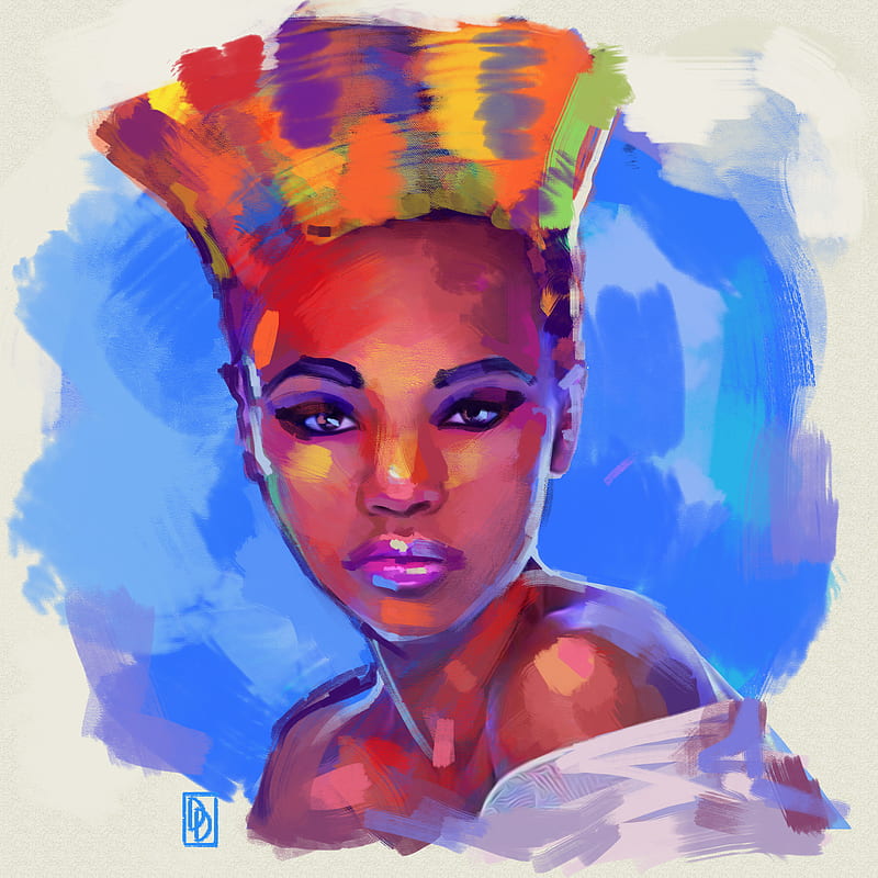 Rainbow Hair, ebony, girl, hair, painting, rainbow, woman, HD phone wallpaper