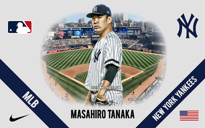 Masahiro Tanaka, New York Yankees, Japanese Baseball Player, MLB, portrait, USA, baseball, Yankee Stadium, New York Yankees logo, Major League Baseball, HD wallpaper