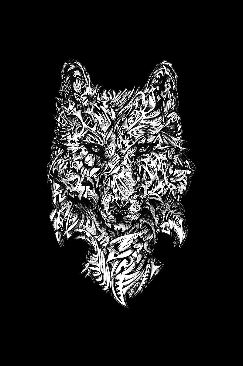 portrait display, animals, artwork, wolf, mammals, monochrome, simple background, black background, HD phone wallpaper