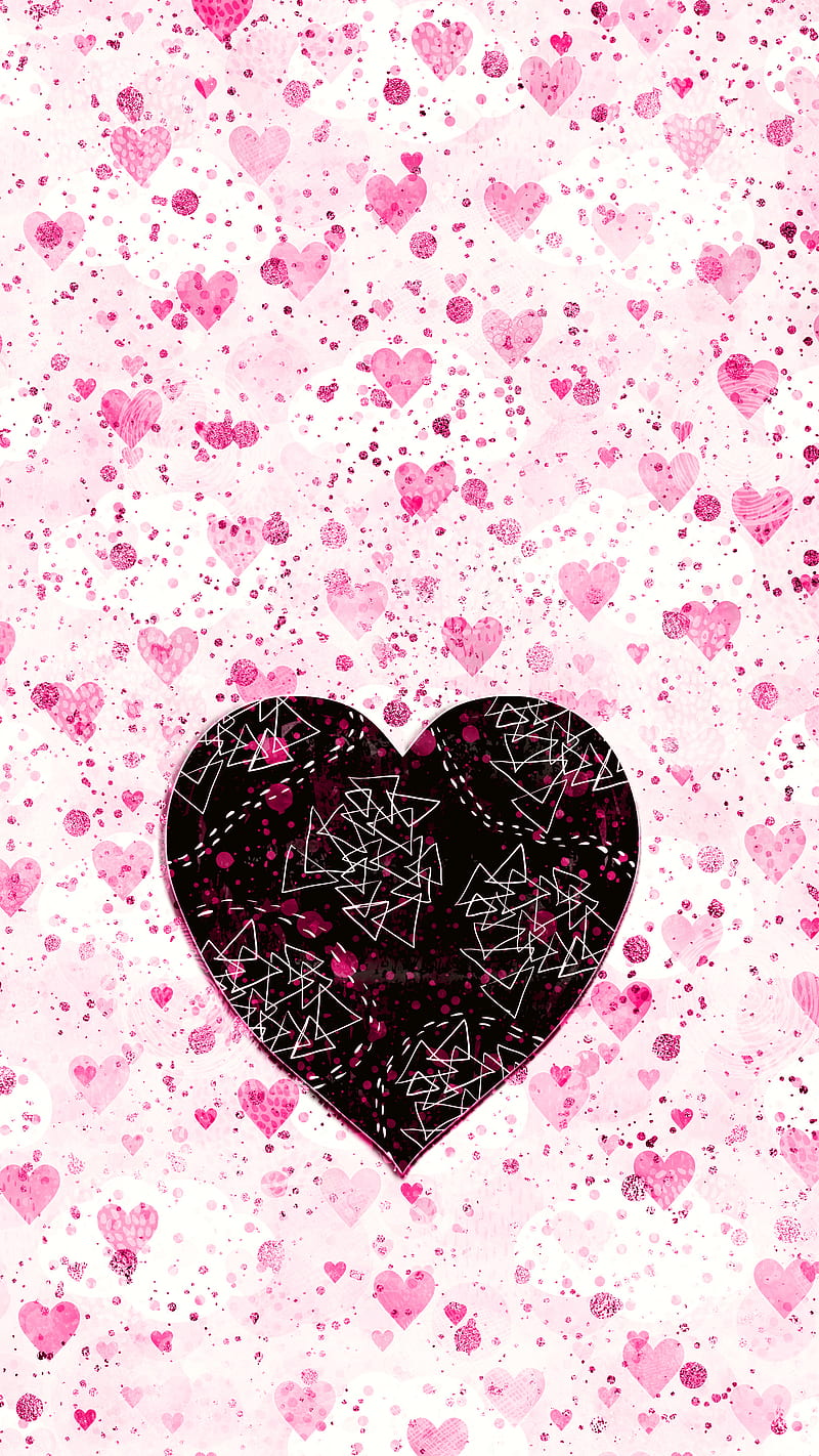 Black Geometric Heart, abstract, cute, corazones, love, modern, pink ...