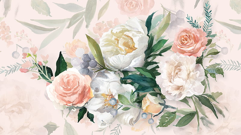 Painting Summer, floral, Firefox theme, cabbage roses, painting, summer, flowers, spring, roses, HD wallpaper
