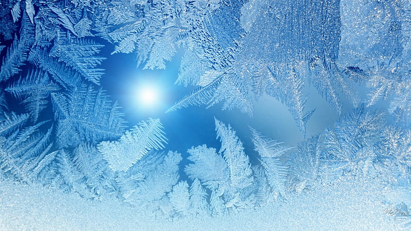 Frost on Winter Window, icy, blue, winter, frost, light, HD wallpaper
