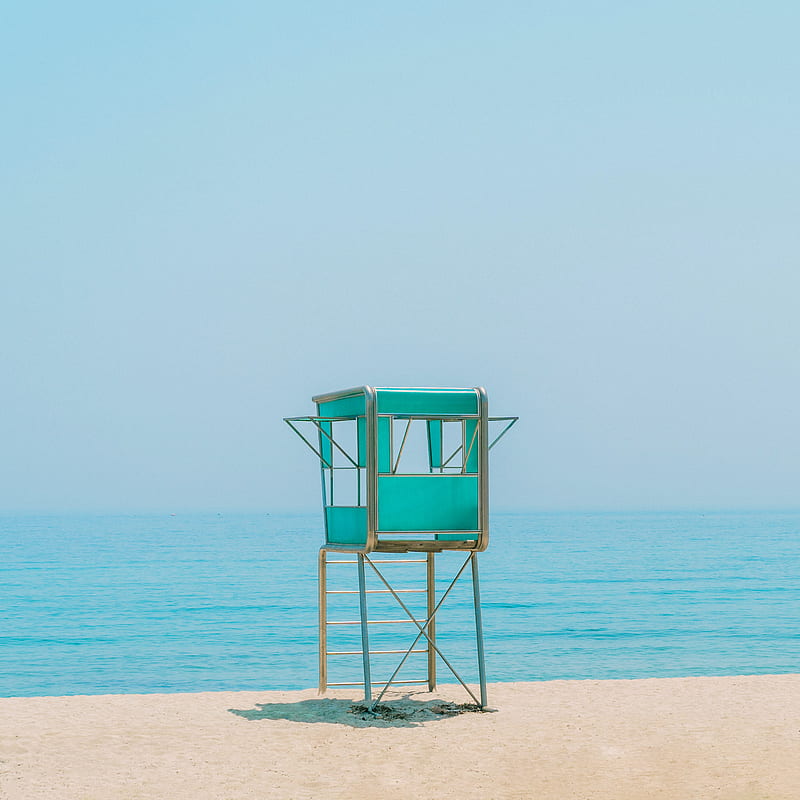 booth, beach, sand, sea, horizon, HD phone wallpaper