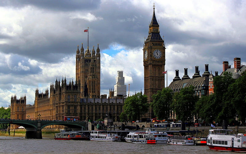 Westminister Palace and Elizabeth Tower, London, Thames River, Palace, Westminister, Big Ben, HD wallpaper
