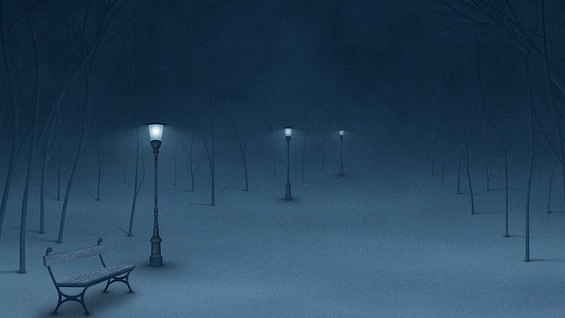 middle of the night in winter, snow, dark, sad, lonely, white, winter, HD wallpaper